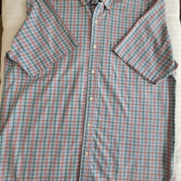 Saddlebred Mens Green Blue Plaid Short Sleeve Shirt Size XL - Picture 7 of 12
